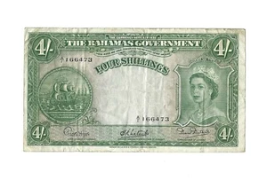 BAHAMAS 4 Shillings 1953, P-13a Higgs-Latreille-Burnside, A/1 Prefix Only, VF - Picture 1 of 2