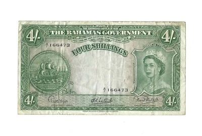 BAHAMAS 4 Shillings 1953, P-13a Higgs-Latreille-Burnside, A/1 Prefix Only, VF - Image 1 of 2