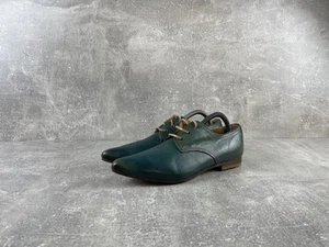 MOMA Green Leather Avant Garde Derby Shoes Size 37.5 Italy Handmade Artisan - Picture 1 of 11