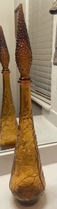 Vtg Empoli Italian Glass Amber Genie Bottle Embossed Floral Butterfly 22.5” - Picture 1 of 12