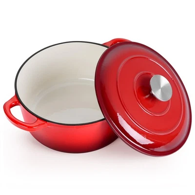 3 QT Enameled Cast Iron Dutch Oven, Heavy Duty Round Cooking Pot with Lid & D... - Image 1 of 4