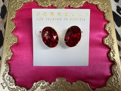 Pendientes Sorrelli Leslie Fireside Rojo Brillante GRANDES Ovalados Cristal Swarovski $90 Foto 1 de 3