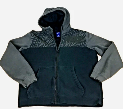 Nike Hoodie Vintage 80s Blue Tag Mens L 48" Sweatshirt Full Zip Zebra Gray Black - Image 1 of 4