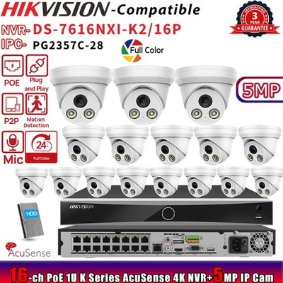 Hikvision 16CH NVR DS-7616NXI-K2/16P POE Color Turret 5MP IP Camera Systems Lot - Image 1 of 4