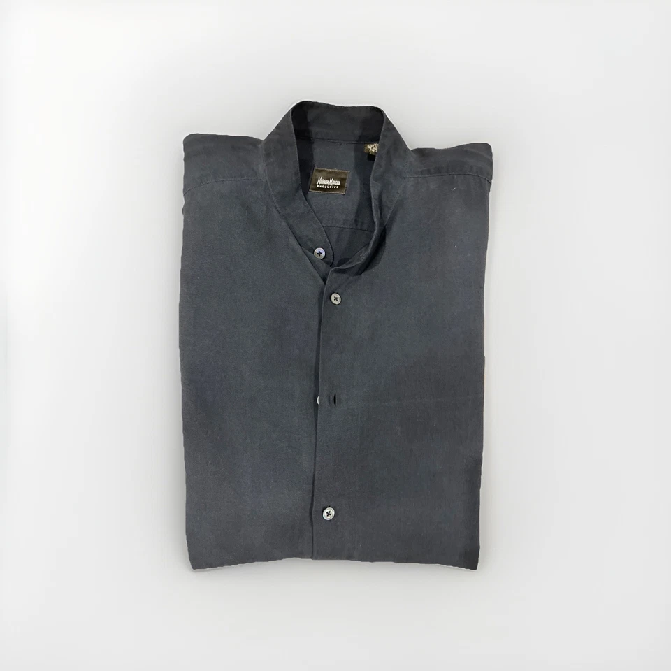 CAMISA NEIMAN MARCUS HOMBRE 100% SEDA NEGRA TALLA XL BUEN ESTADO CUELLO MANDARINA Foto 1 de 4