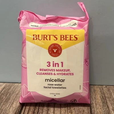 Toalhas removedoras de maquiagem micelar Burt's Bees 30 quilates com água de rosas - Imagem 1 de 2