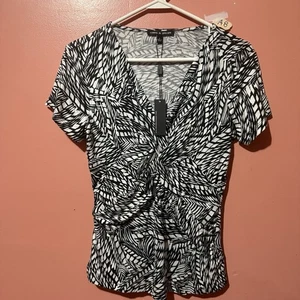 Cable & Gauge Damen S Small Schwarz Weiß Bluse Kurzarm Oberteil V-Ausschnitt Neu - Bild 1 von 9