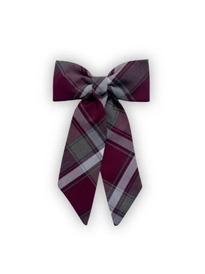 5x8 inch Jumbo Plaid Hair Bow for Girls Long Tail French Barrette Burgundy - Image 1 of 4