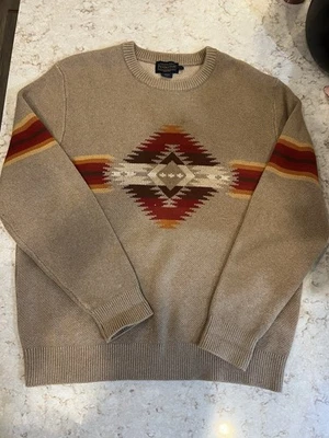 Pendleton Sweater Mens L  Brown Red Tan Mission Trails Aztec Soft Cotton - Image 1 of 4