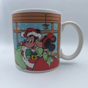 Disney Mickey Minnie Mouse Mug Coffee Tea Applause Santa Window Christmas Snow - Picture 1 of 7
