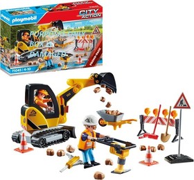 Playmobil Road Construction  45 pc Play Set  71045 Rare Open Damaged Box  UNUSED
