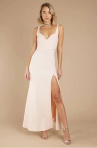 TOBI Ivory Champagne Long Evening Prom Formal Dress High Slit L - Picture 1 of 7