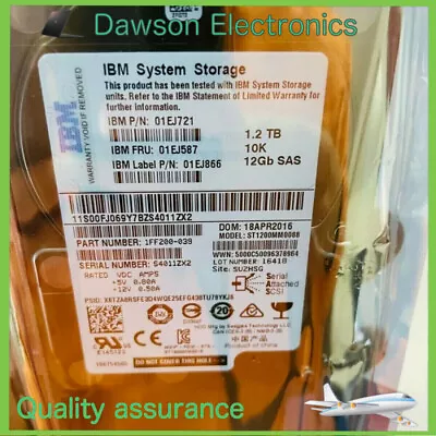 NEW 01DE353 01EJ587 01EJ721 IBM/Lenovo 1.2TB 10K SAS 12G V3700 V2 HDD Hard Drive - Image 1 of 2