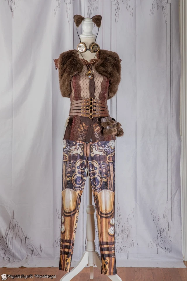 Costume steampunk gatto piccolo donna marrone festa halloween gotico - Immagine 1 di 4