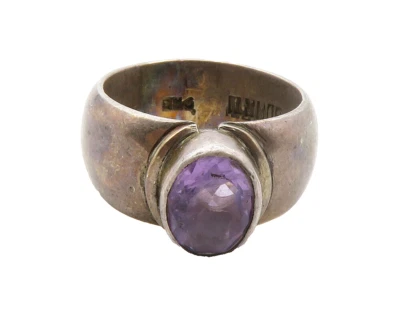 Anillo Suarti Plata 925 Vintage Amatista Tono Oscuro Banda Suave Talla 7 RG13314 Foto 1 de 4