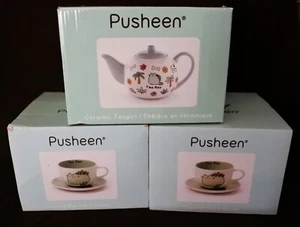 PUSHEEN the CAT PUSHEEN Tea- Rex Stoneware Teapot, Cups & Saucer Lot of 3 NIB - Picture 1 of 12
