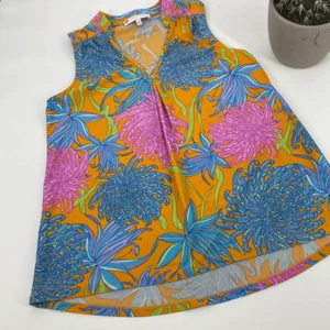 Jude Connally Floral Bright Stretch Tunic Tank V-Neck Multi S - Picture 1 of 10