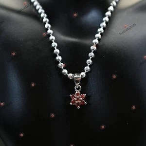 Collar de diseñador certificado plata 925 colgante granate rojo natural sin calentar de 1,23 g - Imagen 1 de 6