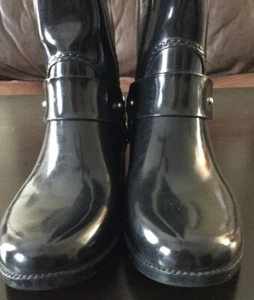 MICHAEL KORS Fulton Harness Rain Boots Black Rubber MK Silver Logo Womens Sz 10 - Picture 1 of 6