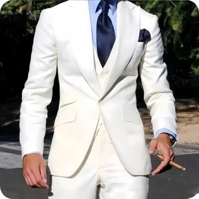 Men's Suits Peak Lapel 3 Pieces Formal Business Wedding Groom Tuxedos Slim Fit - Image 1 of 4