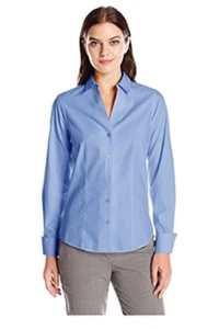 Foxcroft Women's Long Sleeve Non Iron Stretch Shirt, Blue, Small - Picture 1 of 2