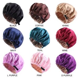 Satin Silk Bonnet for Curly Hair, Adjustable Elastic Reversible Hat Sleeping Cap