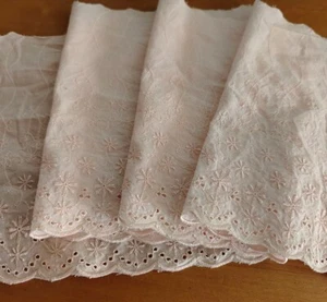 4 Yard 7.''5 Wide Vintage Eyelet Cotton Lace/Embroidered Flower Baby Pink b0423 - Picture 1 of 4