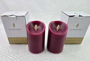 Set of 2 Luminara Real Flame Effect Candle 3"x4.5" Burgundy Red - Picture 1 of 8