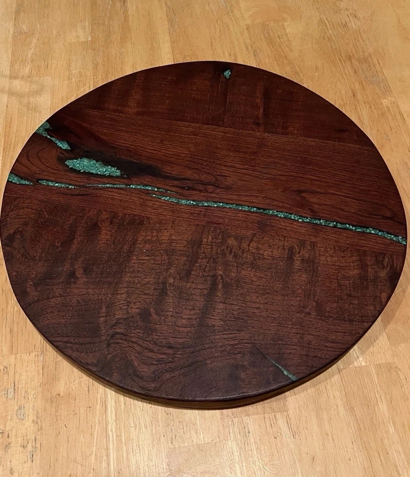 Hecho a mano madera turquesa incrustaciones Lazy Susan 15 pulgadas de diámetro redondo Foto 1 de 3