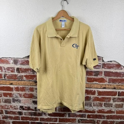 Georgia Tech Shirt Mens Large Gold Russell Athletic Polo GT Logo College NCAA - Image 1 of 4