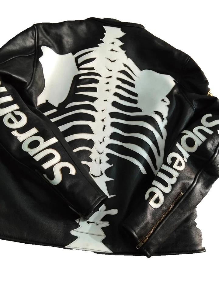 Chaqueta de cuero de vaca genuina Vanson Skeleton edición negra para hombre de motociclista Foto 1 de 4