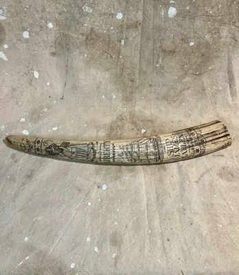 Colmillo de morsa Scrimshaw reproducción vintage Foto 1 de 4