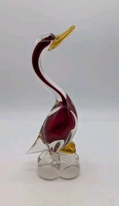 Murano Art Glass Duck Goose Red Orange Vintage 8 In Tall - Picture 1 of 10
