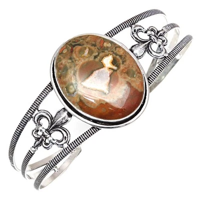 Pulseras brazalete de 7"" ajustables para joyería hechas a mano con piedras preciosas de jaspe de selva tropical Foto 1 de 4