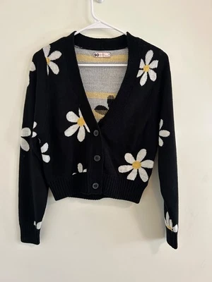 Suéter Cárdigan Recortado SO Juniors Talla XS Negro Margarita Manga Larga Foto 1 de 3