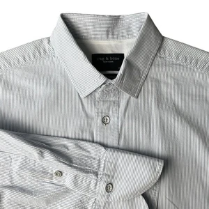 Rag & Bone Shirt Mens 15.5 Blue White Button Down Long Sleeve Cotton - Picture 1 of 6