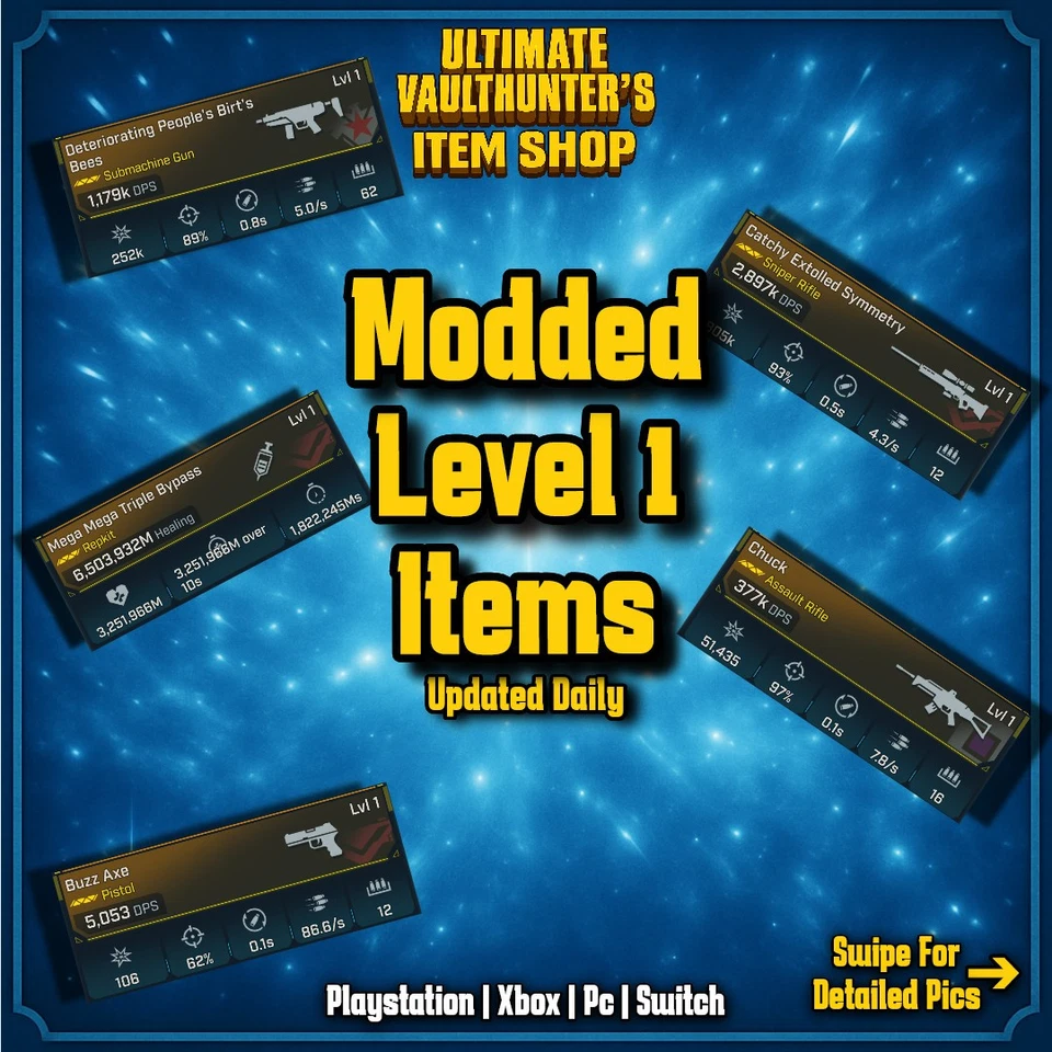 Borderlands 4 MODDED LVL 1  WEAPONS ITEMS GEAR CLASS MOD GUNS LEVEL 1 PC-PS-XBOX - Bild 1 von 1