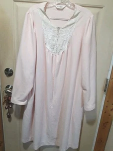 Vtg ShadowLine Nightgown Housedress Pink Rose Embroidery Pockets 1/2 Zip Sz 3X - Picture 1 of 4
