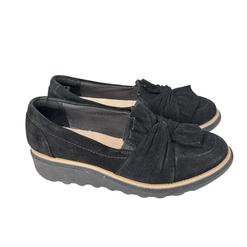 Mocassini Clarks Collection Sharon Dasher neri scamosciati scarpe comode da donna taglia 5 M
