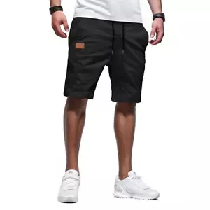 Mens Casual Shorts Cotton Drawstring Summer Beach Stretch Shorts - Picture 1 of 14