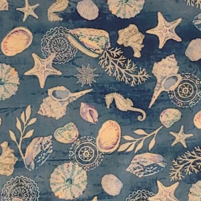 Tela de playa conchas caballitos de mar HENRY GLASS colchas algodón media yarda BTHY Foto 1 de 4