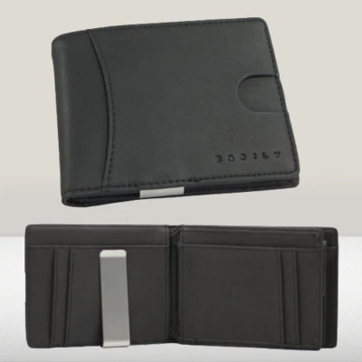 Portafoglio uomo in pelle nero slim RFID con fermasoldi porta carte di credito - Immagine 1 di 4
