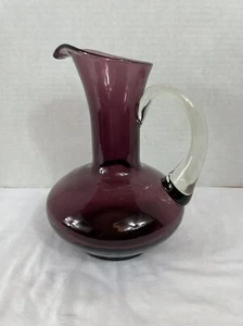 Krug Amethyst mundgeblasen Glas Pontil Vase lila klar Griff 7,5" hoch MCM - Bild 1 von 17