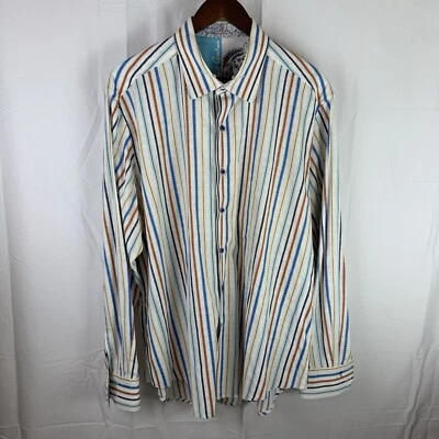 Robert Graham Classic Fit Flip Cuff Shirt White Striped Button Up Men 3XL - Image 1 of 4
