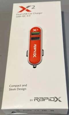 RapidX X2 - Cargador de coche de 2 puertos USB con QuickCharge QC 3.0 - Mandarina Foto 1 de 2