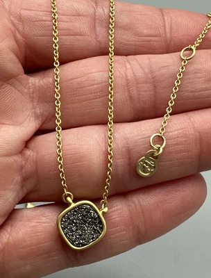 Moderno Collar Colgante Piedra Druzy Negra Tono Dorado Mate, 16"-18", V38 Foto 1 de 4