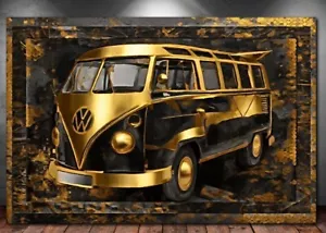 LEINWAND BILD ER XXL POPART BULLI T1 BUS VAN ABSTRAKT SCHWARZ GOLD WAND POSTER - Bild 1 von 6