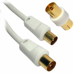15m RF Fly Lead Coaxial Aerial Cable Digital TV Male to M Extension GOLD - WHITE - Picture 1 of 5