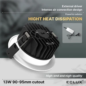 13W DIMMABLE LED DOWNLIGHT 90MM EXTERNAL DRIVER HIGH HEAT DISSIPATION CCT FLAT - Picture 1 of 10