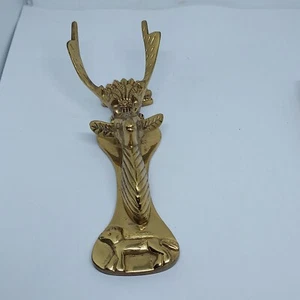 Vintage Brass Deer Head Door Knocker Dog MCM Animal Theme Stag Hunting - Picture 1 of 11